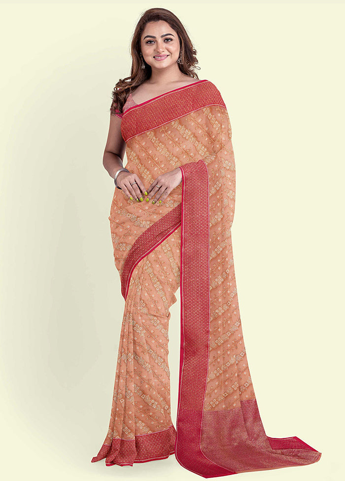 Peach Cotton Saree With Blouse Piece - Indian Silk House Agencies