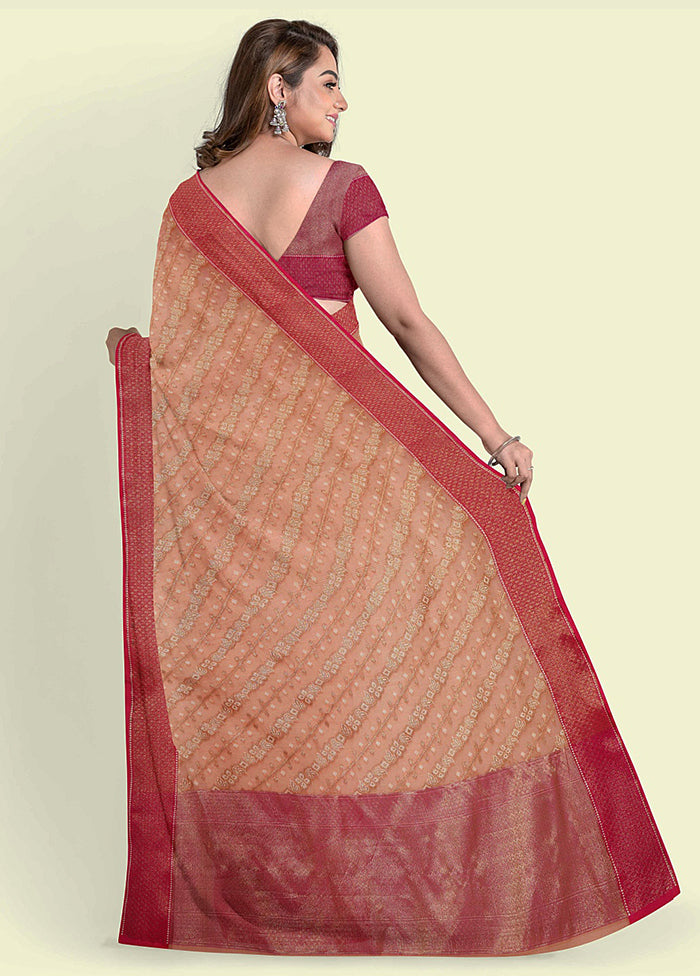 Peach Cotton Saree With Blouse Piece - Indian Silk House Agencies