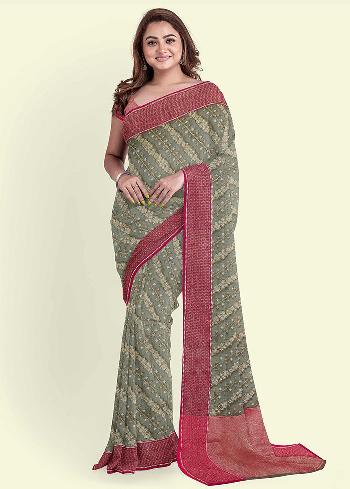 Grey Cotton Saree With Blouse Piece - Indian Silk House Agencies