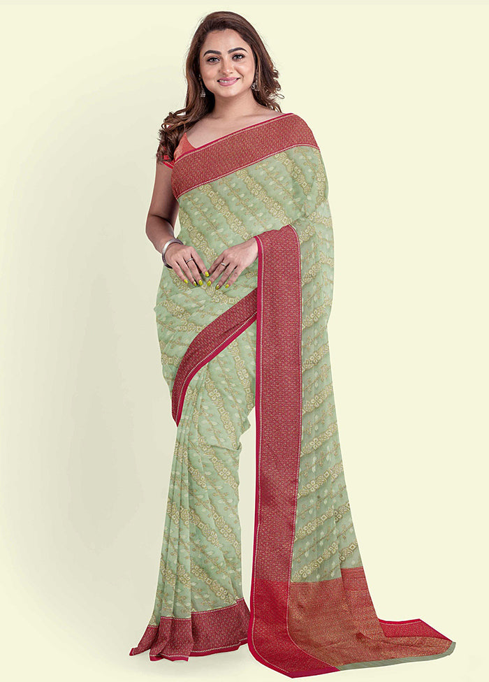 Green Cotton Saree With Blouse Piece - Indian Silk House Agencies