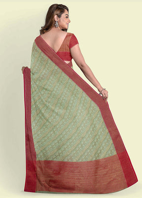 Green Cotton Saree With Blouse Piece - Indian Silk House Agencies