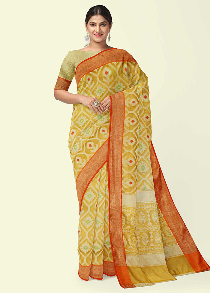 Yellow Cotton Saree With Blouse Piece - Indian Silk House Agencies