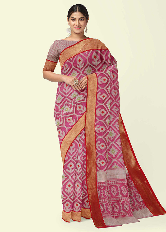 Magenta Cotton Saree With Blouse Piece - Indian Silk House Agencies