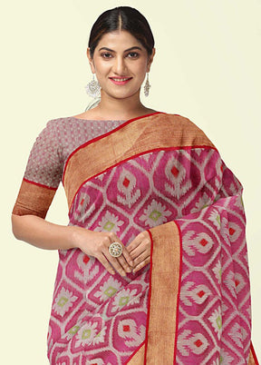 Magenta Cotton Saree With Blouse Piece - Indian Silk House Agencies