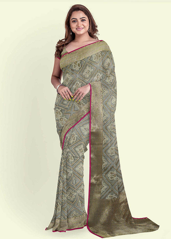 Grey Cotton Saree With Blouse Piece - Indian Silk House Agencies