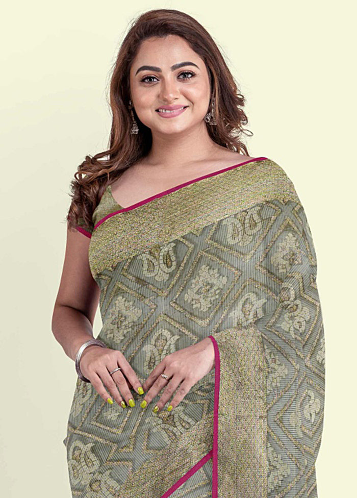 Grey Cotton Saree With Blouse Piece - Indian Silk House Agencies