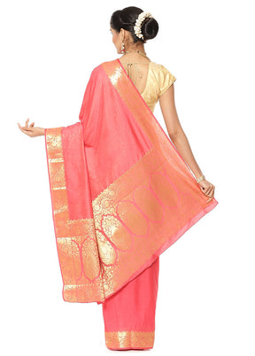 Peach Silk Saree With Blouse Piece - Indian Silk House Agencies