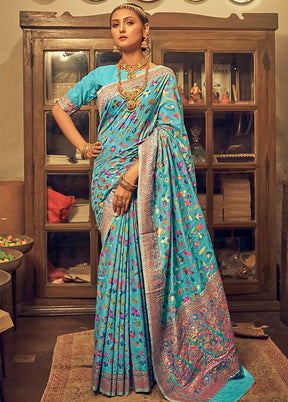 Blue Spun Silk Saree With Blouse Piece - Indian Silk House Agencies