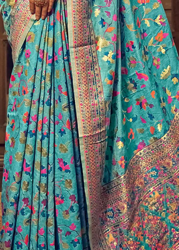 Blue Spun Silk Saree With Blouse Piece - Indian Silk House Agencies