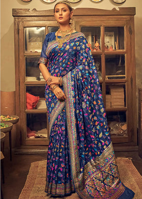 Navy Blue Spun Silk Saree With Blouse Piece - Indian Silk House Agencies