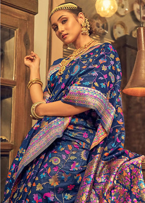 Navy Blue Spun Silk Saree With Blouse Piece - Indian Silk House Agencies