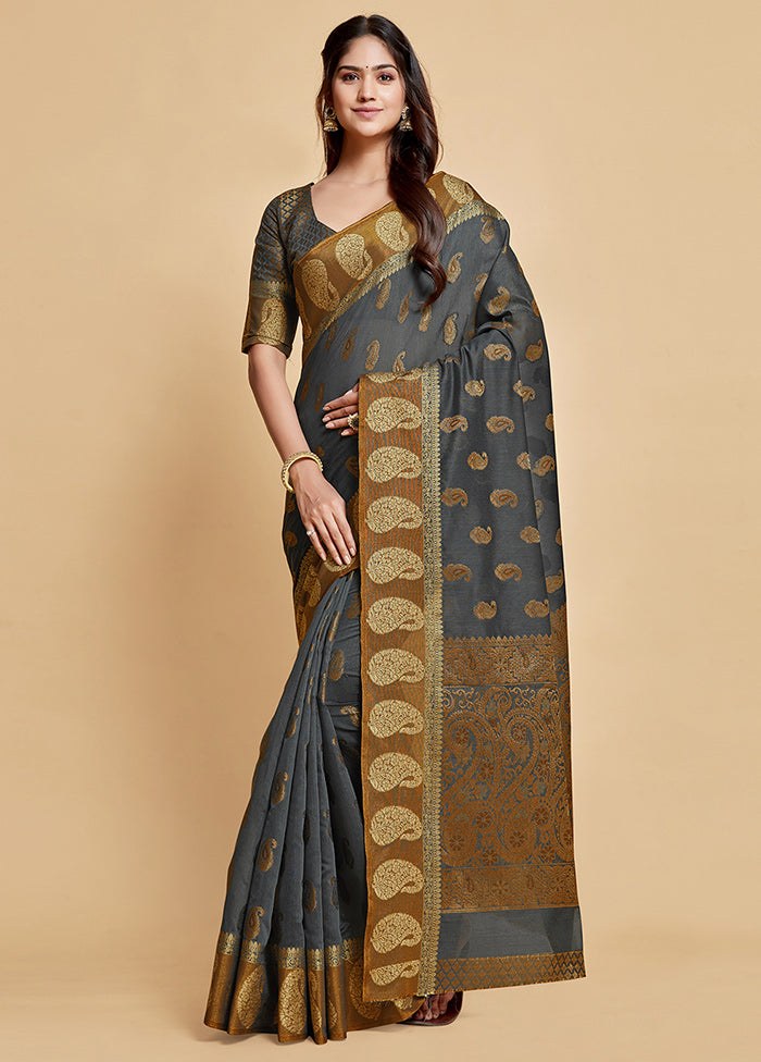 Grey Chanderi Silk Saree With Blouse Piece - Indian Silk House Agencies