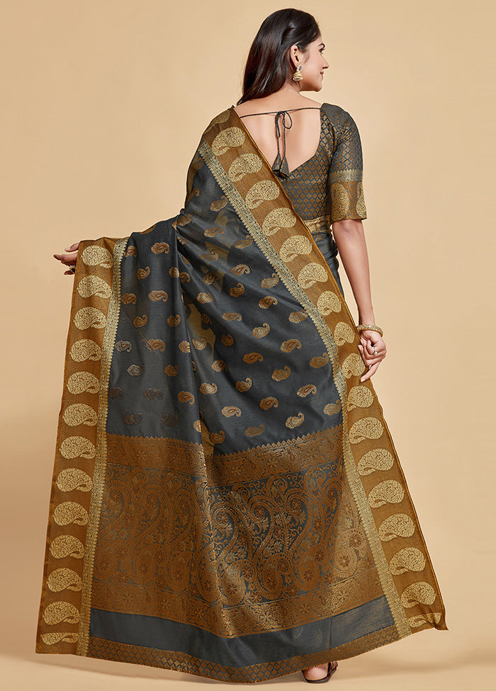 Grey Spun Silk Saree With Blouse Piece - Indian Silk House Agencies