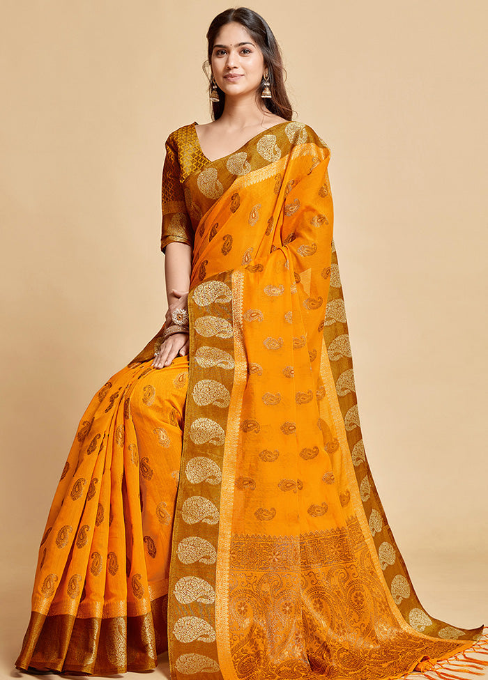 Mustard Spun Silk Saree With Blouse Piece - Indian Silk House Agencies