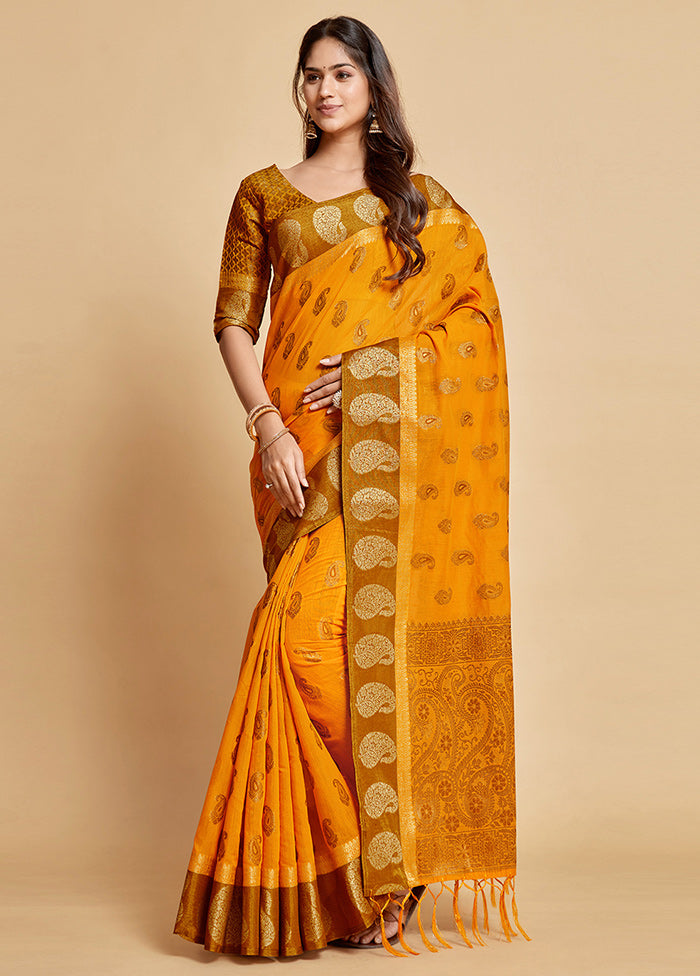 Mustard Chanderi Silk Saree With Blouse Piece - Indian Silk House Agencies