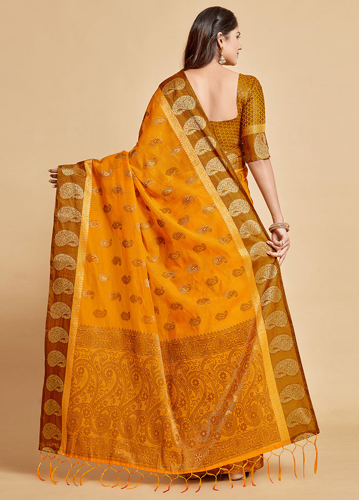 Mustard Chanderi Silk Saree With Blouse Piece - Indian Silk House Agencies