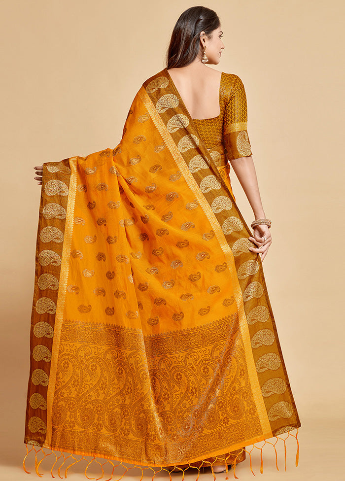 Mustard Spun Silk Saree With Blouse Piece - Indian Silk House Agencies