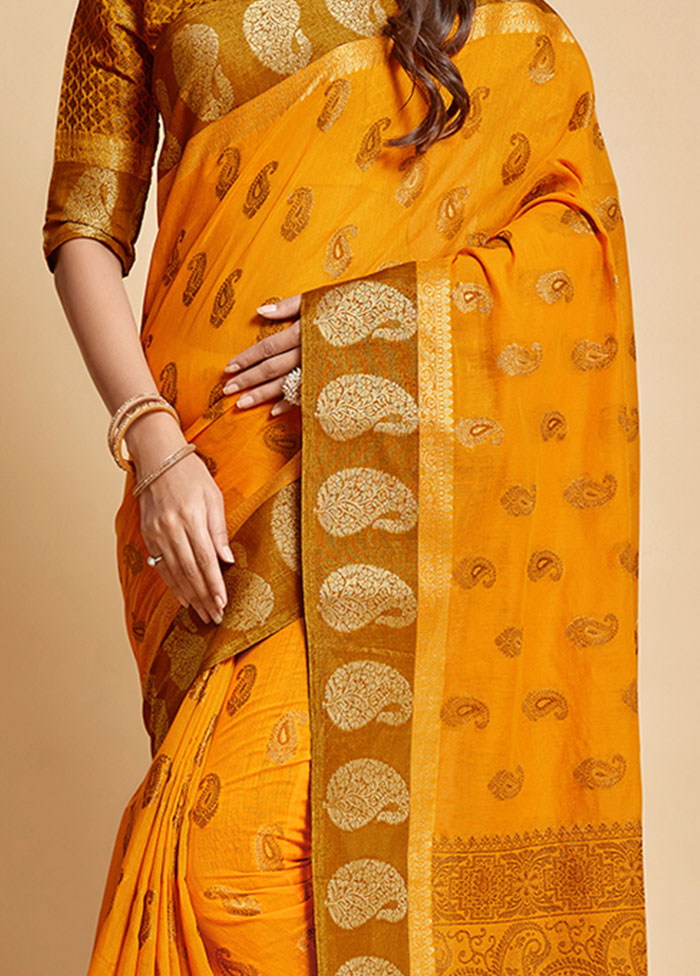 Mustard Spun Silk Saree With Blouse Piece - Indian Silk House Agencies