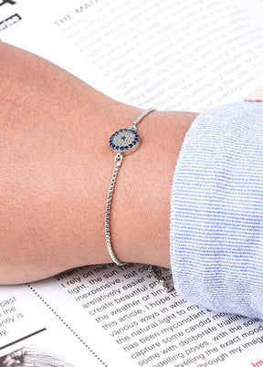 Evil Eye Stone Studded Silver Plated Bracelet - Indian Silk House Agencies