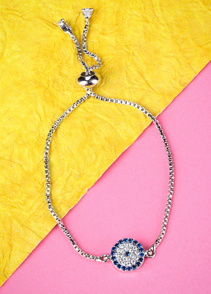 Evil Eye Stone Studded Silver Plated Bracelet - Indian Silk House Agencies