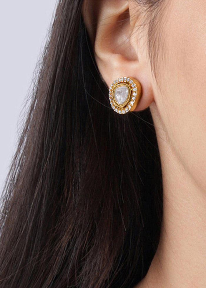 Gold Toned Stone Studded Earrings - Indian Silk House Agencies