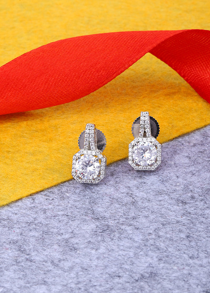 Silver Toned Stone Studded Earrings - Indian Silk House Agencies