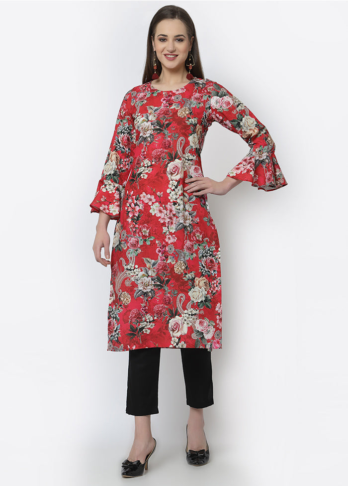 Red Readymade Cotton Digital Print Kurti VDASD040929 - Indian Silk House Agencies