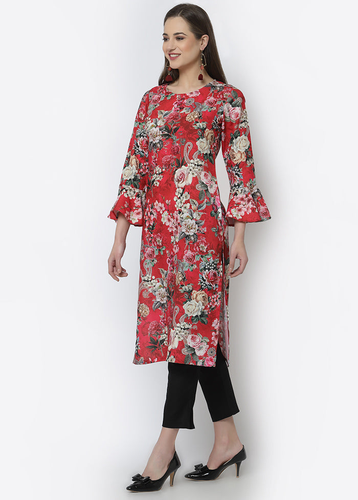 Red Readymade Cotton Digital Print Kurti VDASD040929 - Indian Silk House Agencies