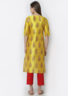 Yellow Readymade Satin Digital Print Kurti VDASD040930 - Indian Silk House Agencies