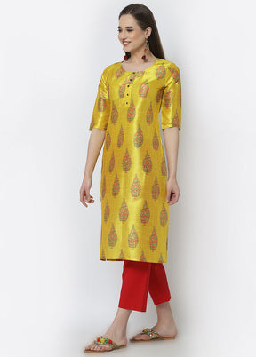 Yellow Readymade Satin Digital Print Kurti VDASD040930 - Indian Silk House Agencies