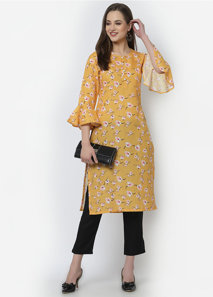 Yellow Readymade Cotton Digital Print Kurti VDASD040934 - Indian Silk House Agencies