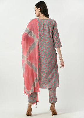 3 Pc Grey Readymade Rayon Suit Set - Indian Silk House Agencies