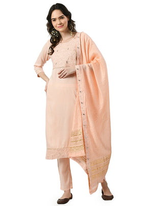 3 Pc Light Pink Readymade Rayon Suit Set - Indian Silk House Agencies