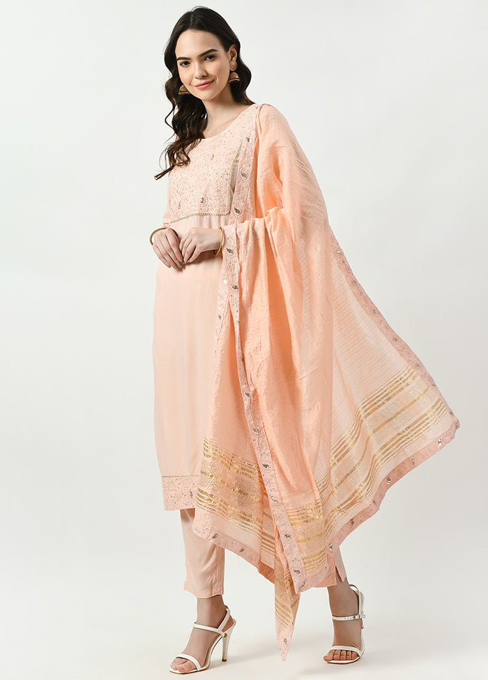 3 Pc Light Pink Readymade Rayon Suit Set - Indian Silk House Agencies