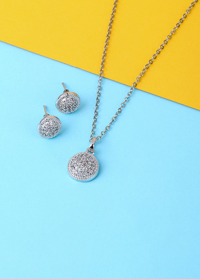 Silver Toned Stone Studded Pendant Set - Indian Silk House Agencies