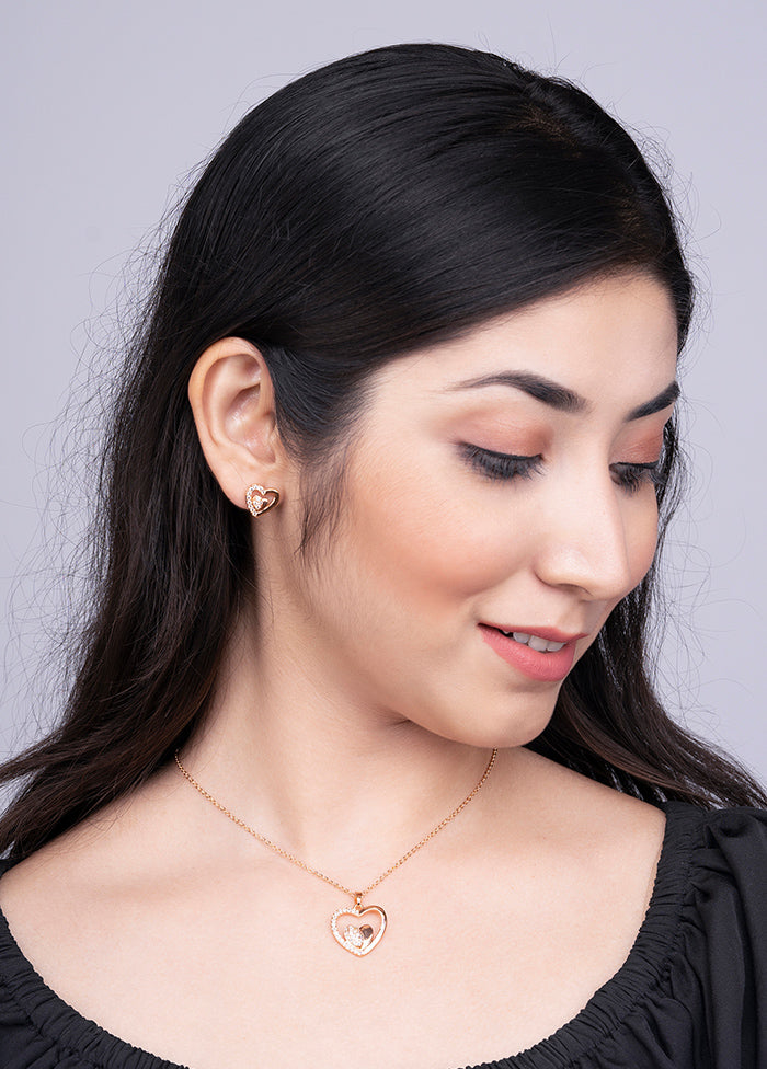 Rose Gold Brass Pendant Set With Earrings - Indian Silk House Agencies