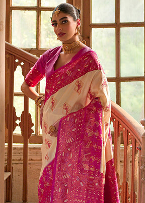 Cream Banarasi Silk Saree With Blouse Piece