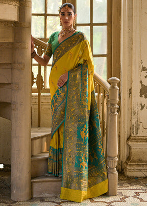 Yellow Banarasi Silk Saree With Blouse Piece