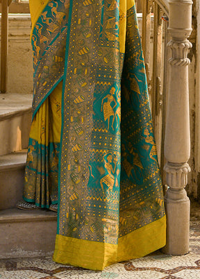 Yellow Banarasi Silk Saree With Blouse Piece