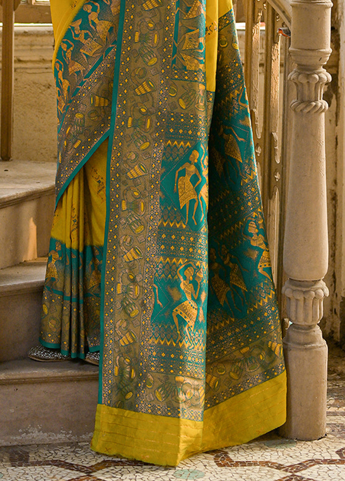 Yellow Banarasi Silk Saree With Blouse Piece