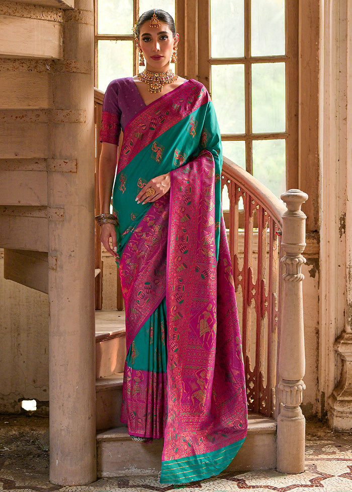 Rama Banarasi Silk Saree With Blouse Piece