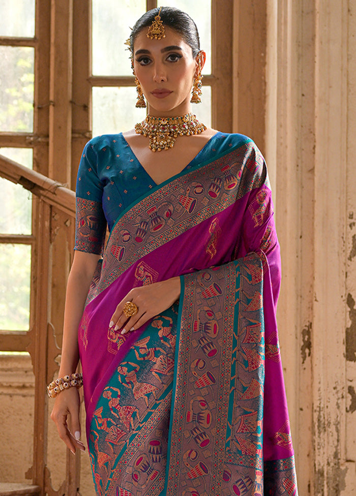 Wine Banarasi Silk Saree With Blouse Piece