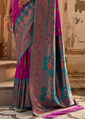 Wine Banarasi Silk Saree With Blouse Piece