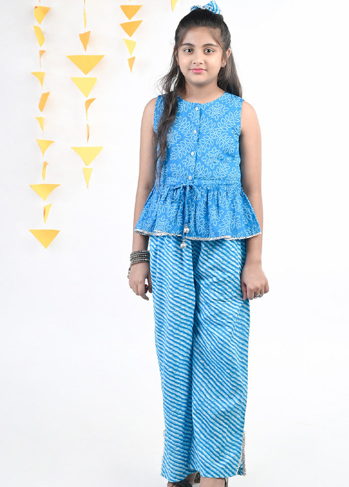 2 Pc Blue Cotton Top And Pant Set - Indian Silk House Agencies