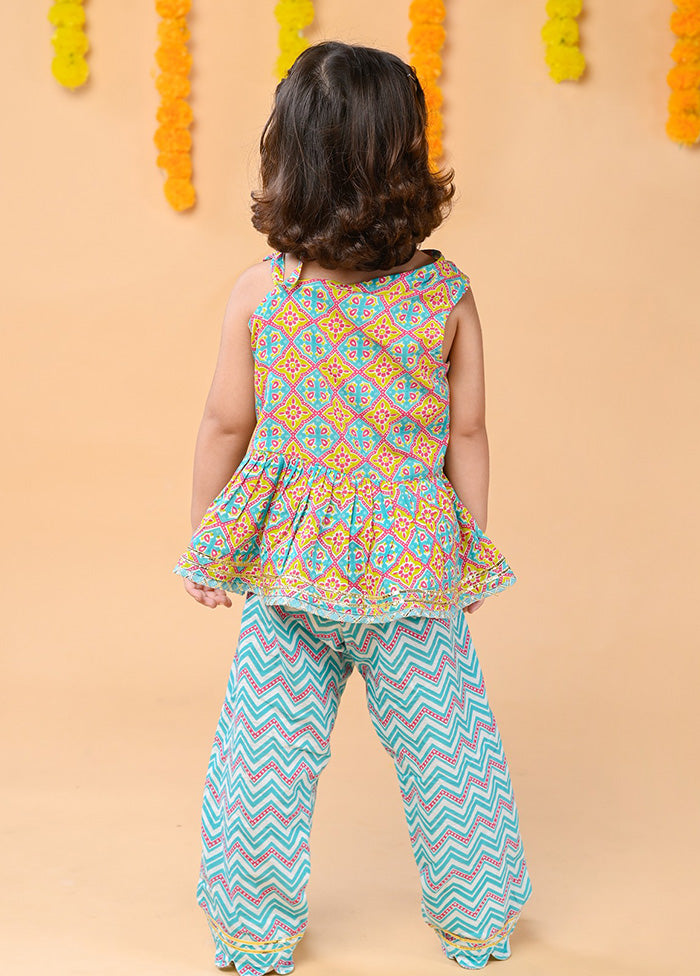 2 Pc Green Cotton Top And Pajama Set - Indian Silk House Agencies