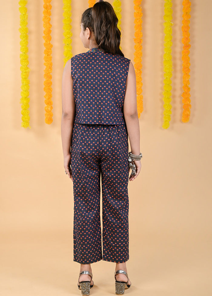 Blue Cotton Jumpsuit With Jacket - Indian Silk House Agencies