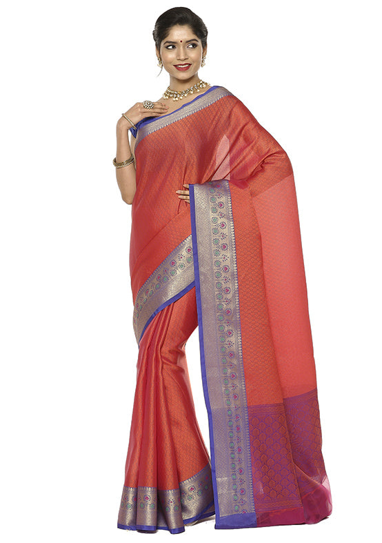 Orange Silk Saree With Blouse Piece - Indian Silk House Agencies