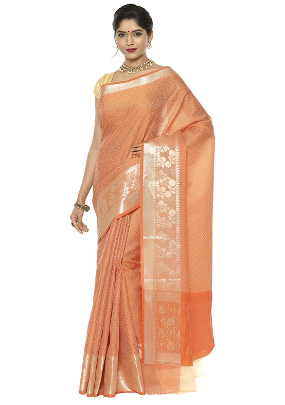 Orange Silk Saree With Blouse Piece - Indian Silk House Agencies