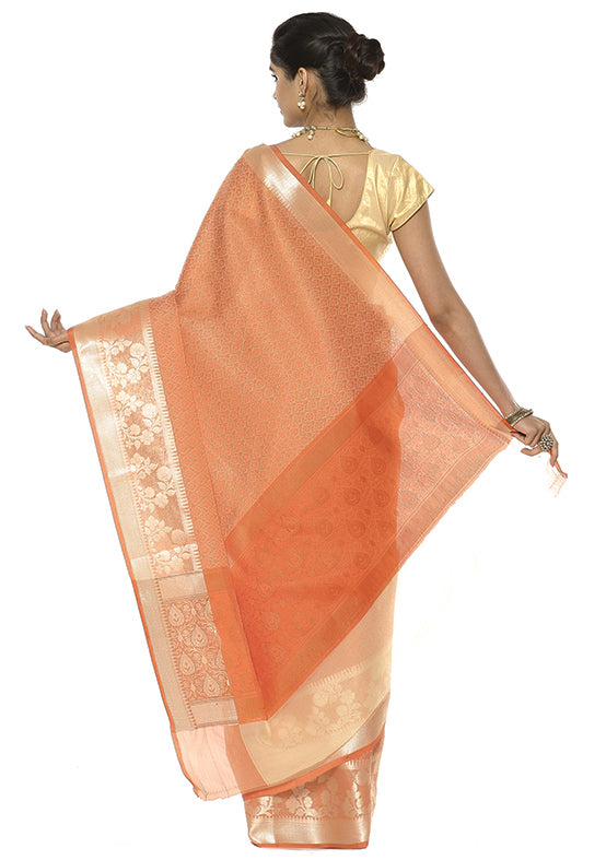 Orange Silk Saree With Blouse Piece - Indian Silk House Agencies