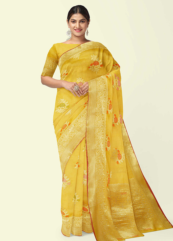 Gold Silk Zari Saree Without Blouse Piece - Indian Silk House Agencies